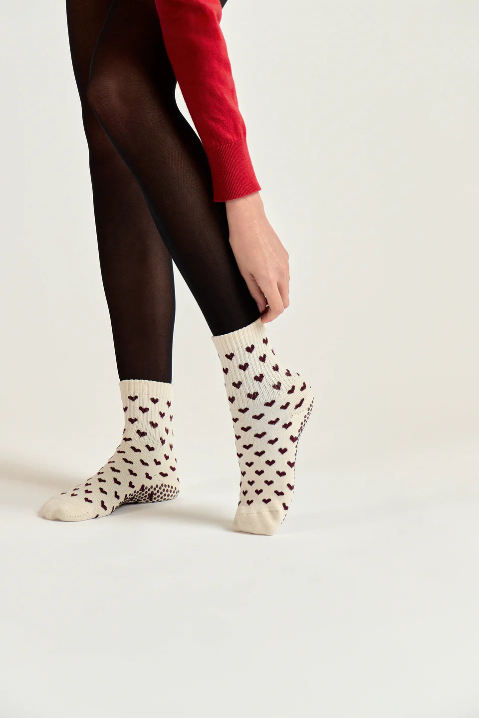 Club Martyn Heart Crew Grip Sock - Burgundy