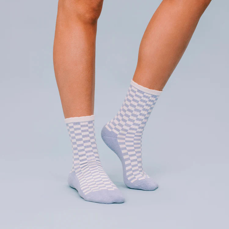 Your Reformer Crew Grip Sock - Blue Checkered