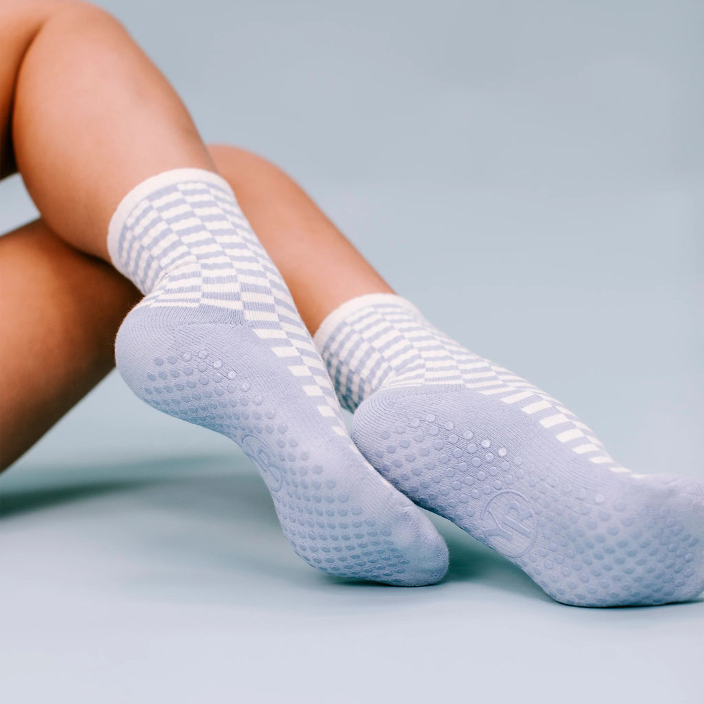 Your Reformer Crew Grip Sock - Blue Checkered