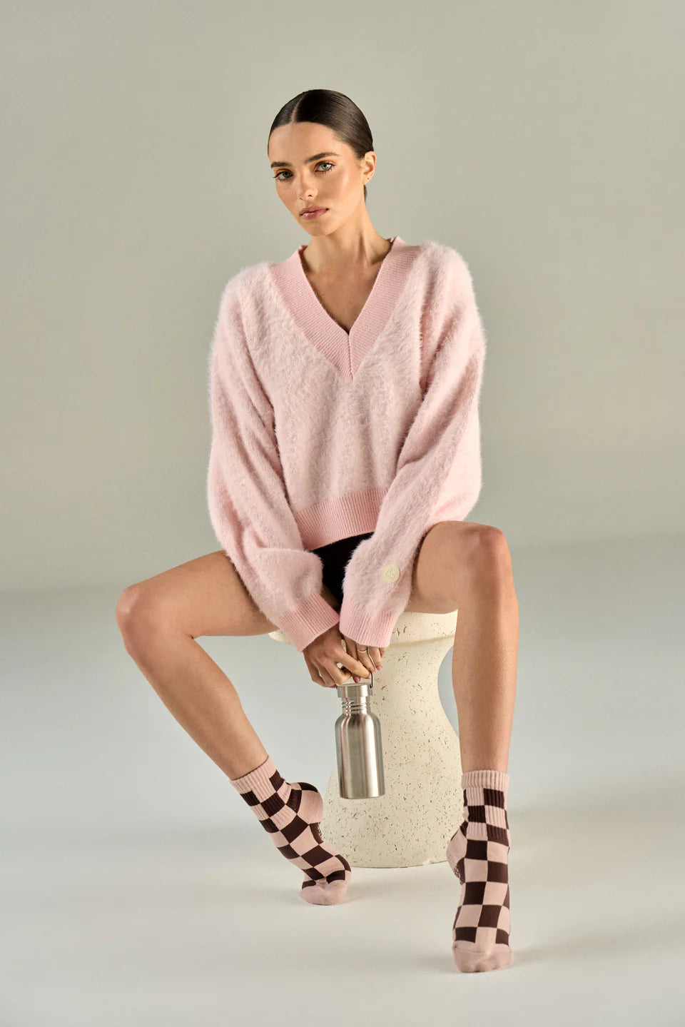 Club Martyn Checkered Crew Sock - Pink Chocolate