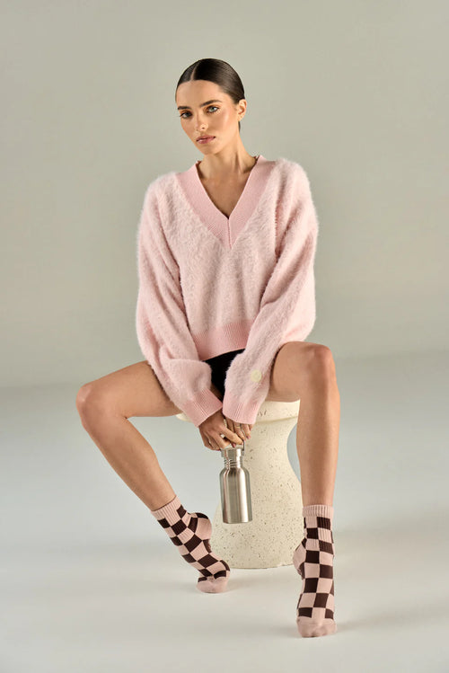 Club Martyn Checkered Crew Sock - Pink Chocolate