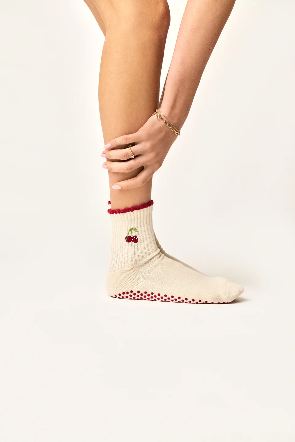 Club Martyn Cherry Crew Pilates Grip Sock - Red
