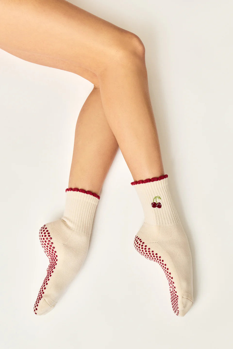 Club Martyn Cherry Crew Pilates Grip Sock - Red