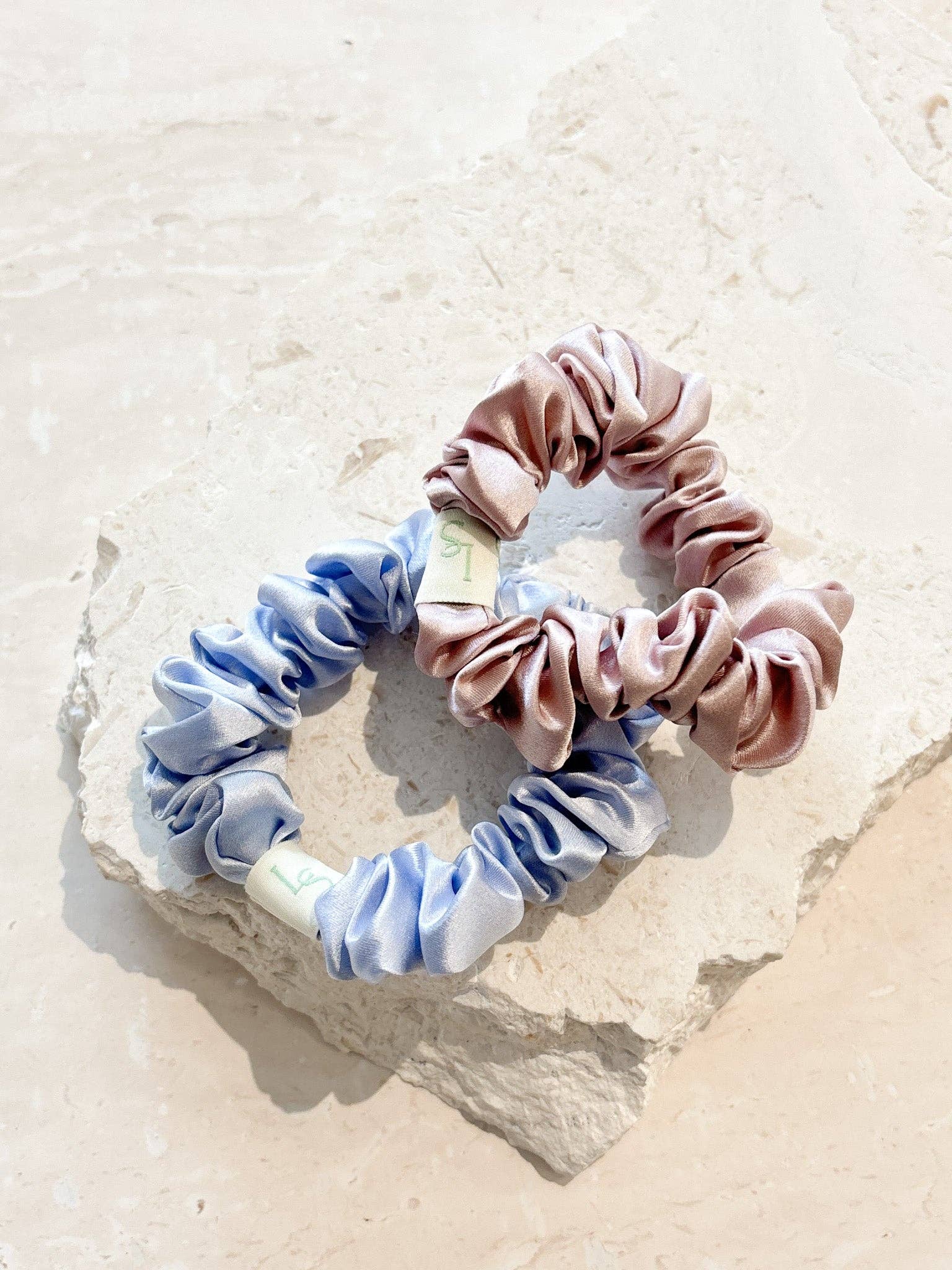 Lustre and Sage Silk Mini Scrunchie 2 Pack - Blue and Pink