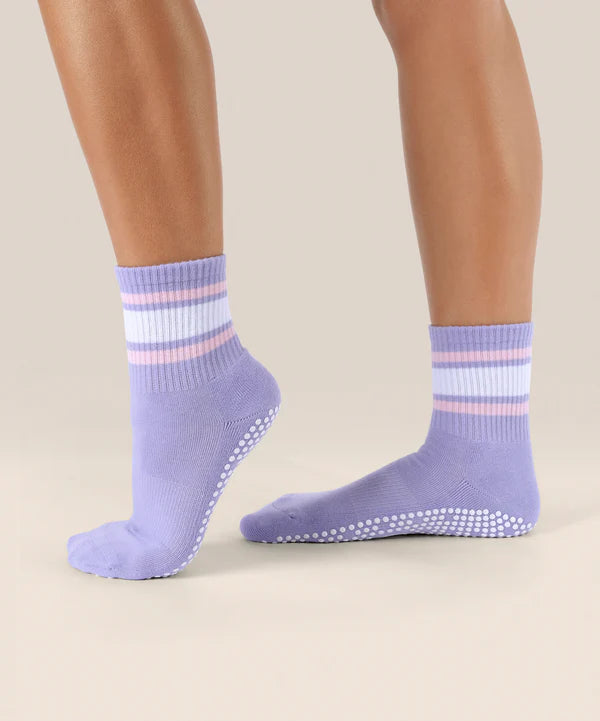 Move Active Crew Grip Socks - Purple Rain Stripe
