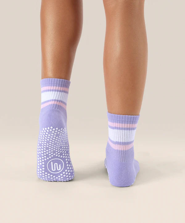 Move Active Crew Grip Socks - Purple Rain Stripe