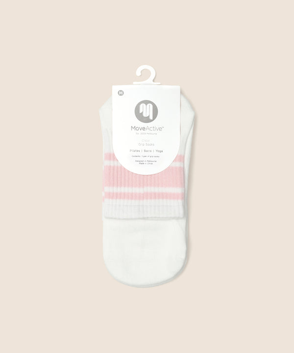 Move Active Crew Grip Socks - Pink Stripes