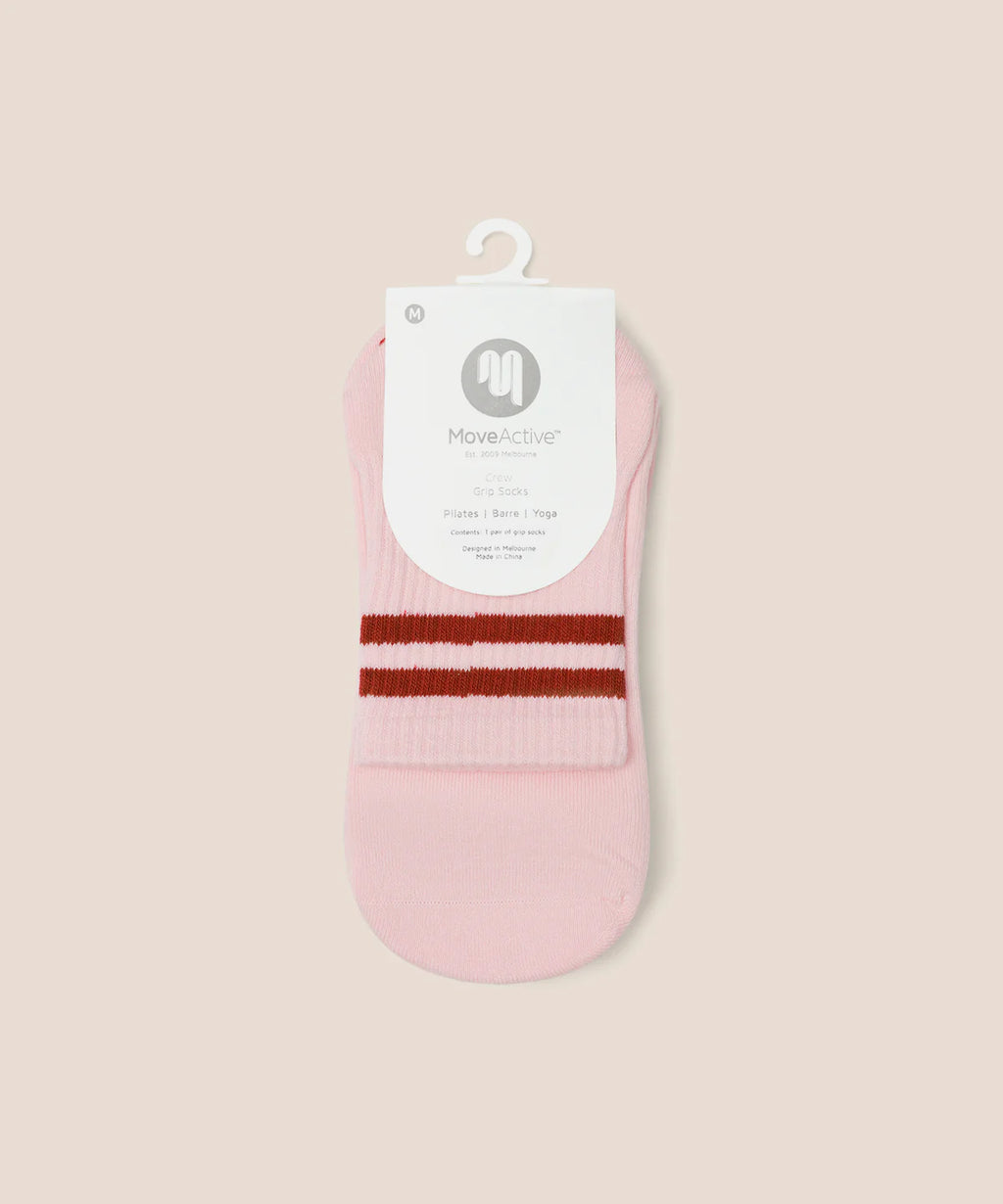 Move Active Crew Grip Sock - Sweet Red Stripes