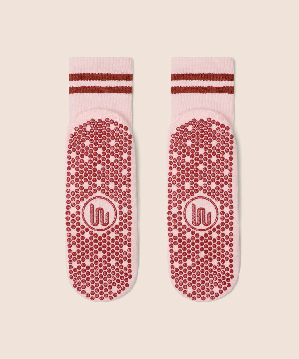 Move Active Crew Grip Sock - Sweet Red Stripes