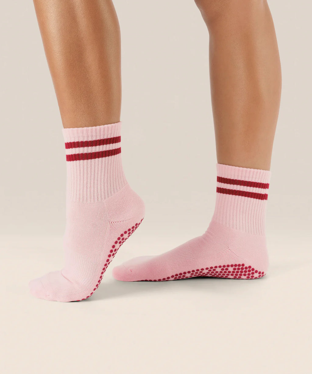 Move Active Crew Grip Sock - Sweet Red Stripes