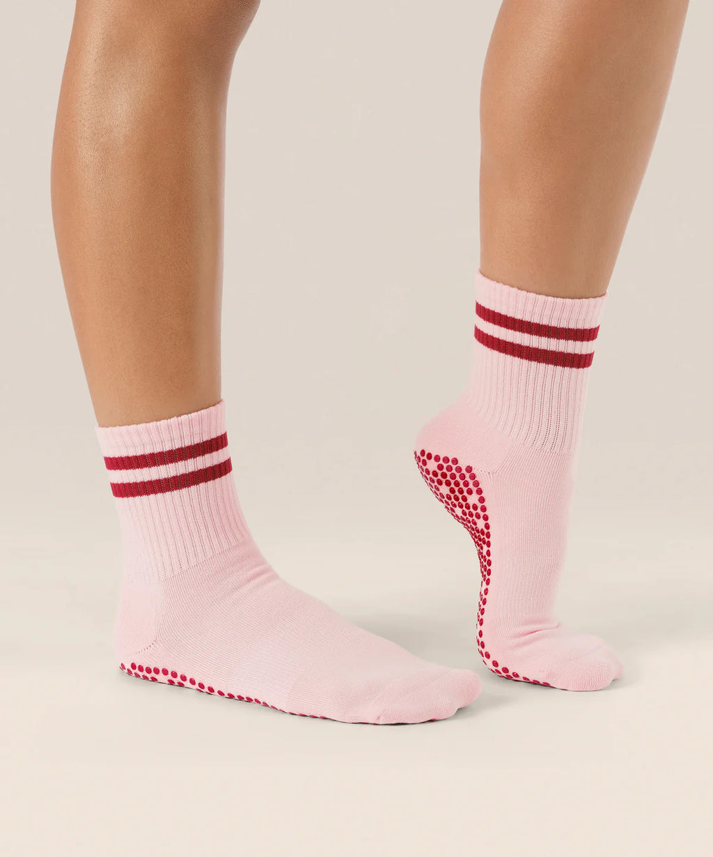 Move Active Crew Grip Sock - Sweet Red Stripes