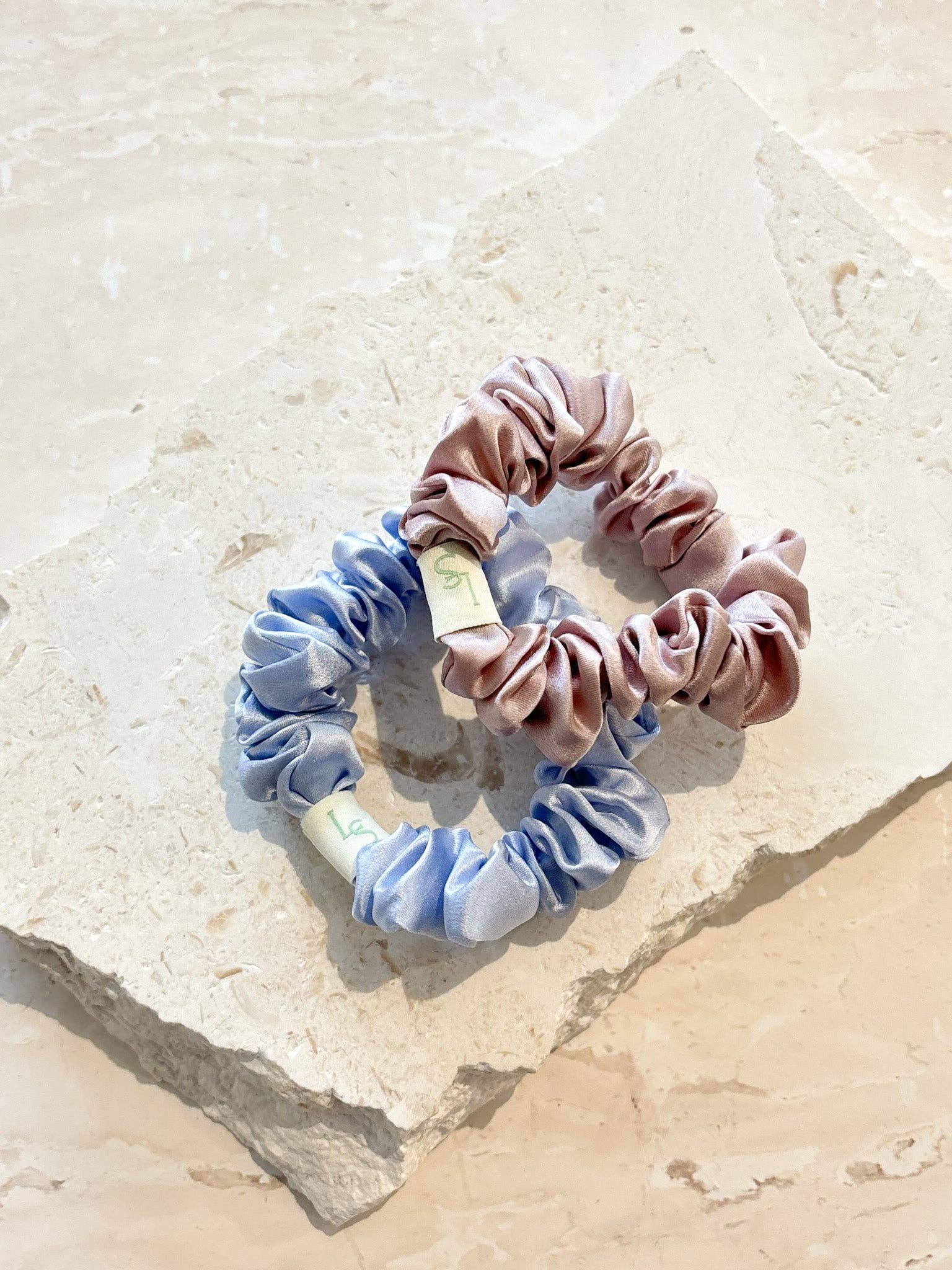 Lustre and Sage Silk Mini Scrunchie 2 Pack - Blue and Pink