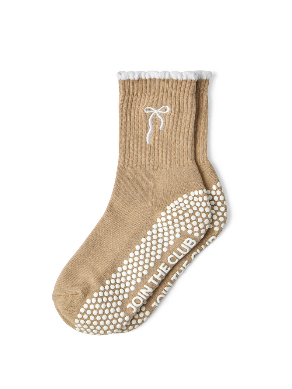 Club Martyn Bow Crew Pilates Grip Sock - Toffee