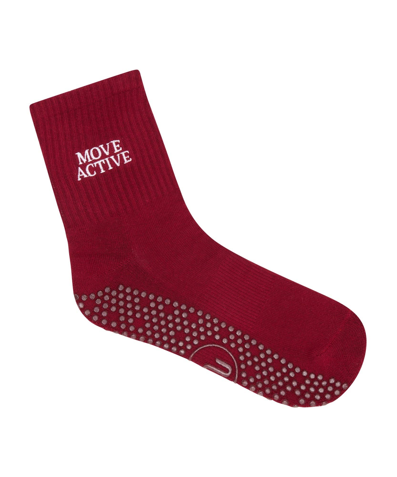 Move Active Crew Grip Socks - Signature Crimson