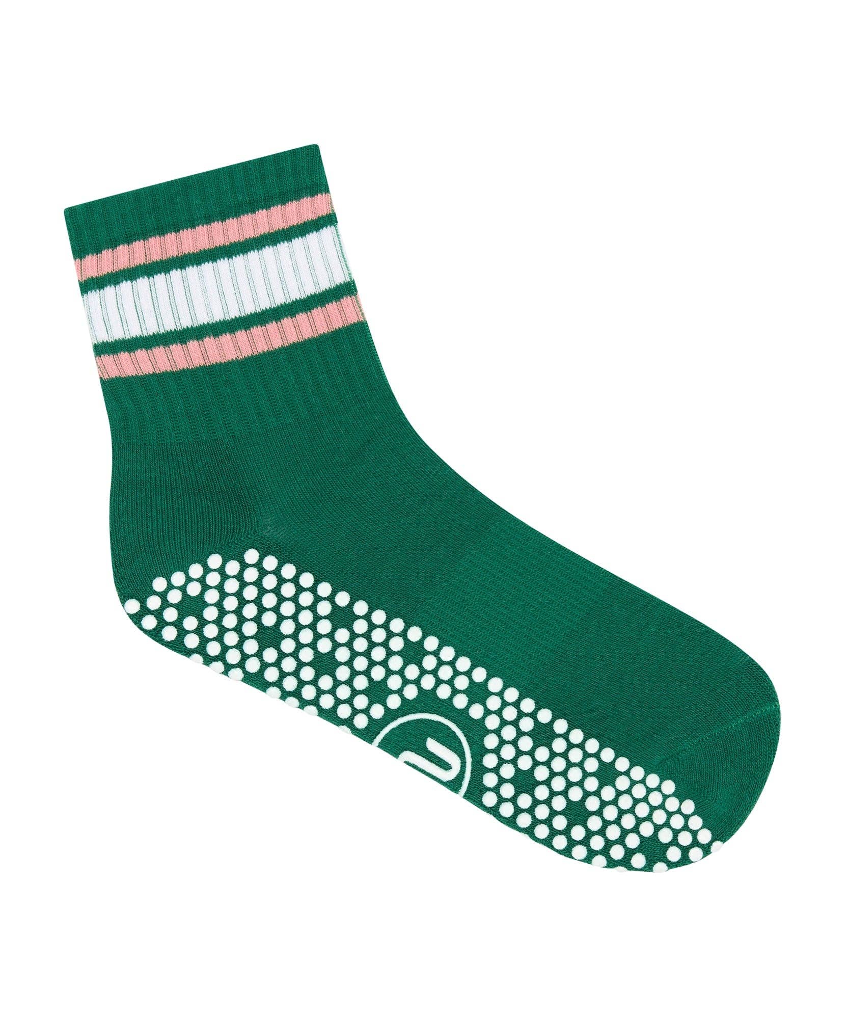 Move Active Crew Grip Socks - Emerald Rose Stripe