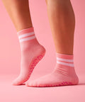 Move Active Crew Grip Socks - Rose Stripe