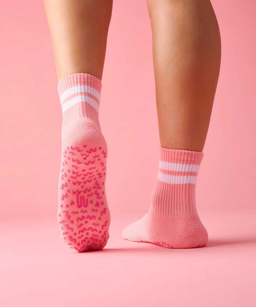 Move Active Crew Grip Socks - Rose Stripe