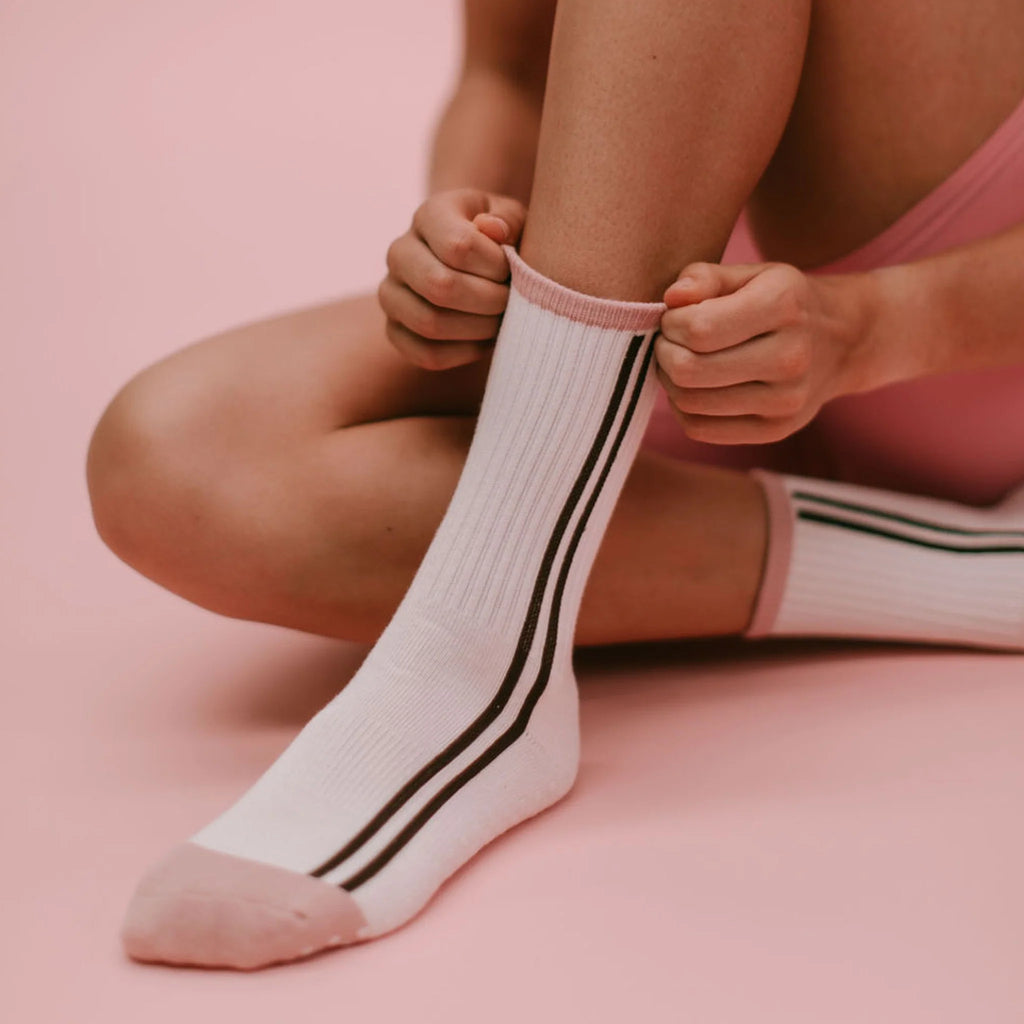 Your Reformer Crew Grip Sock - Pink Chocolate Stripe