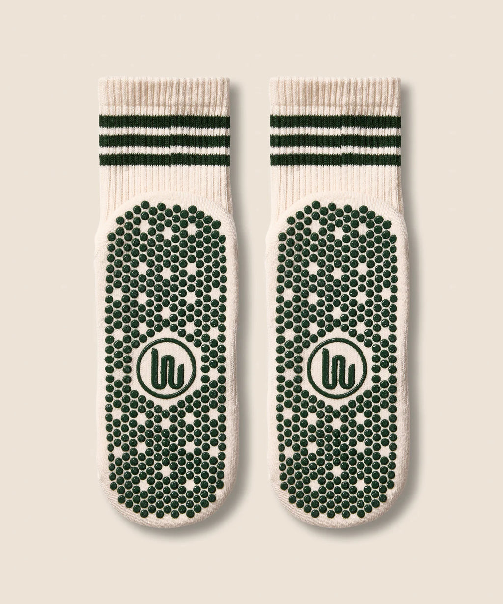 Move Active Crew Grip Socks - Olive Stripe