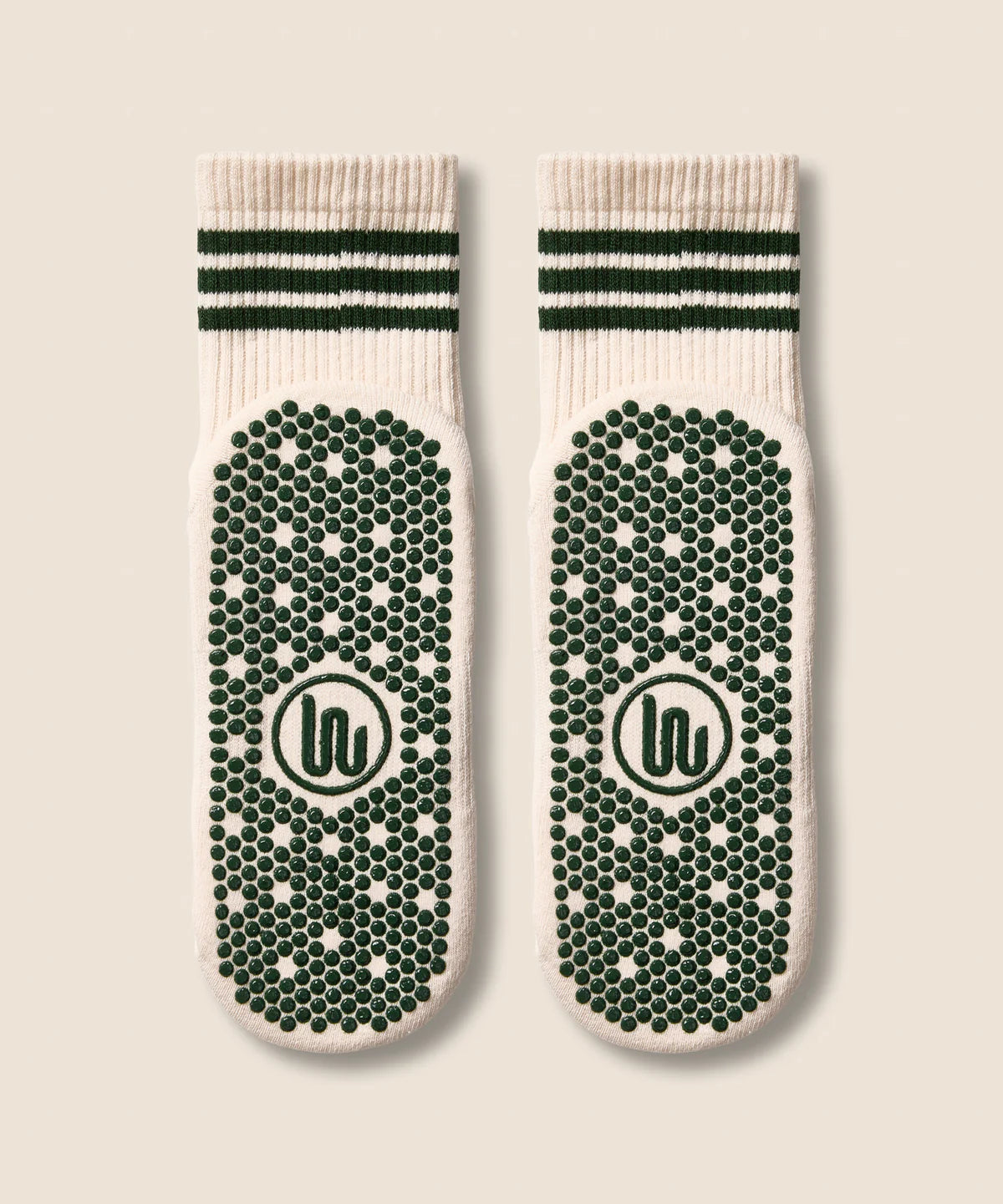 Move Active Crew Grip Socks - Olive Stripe