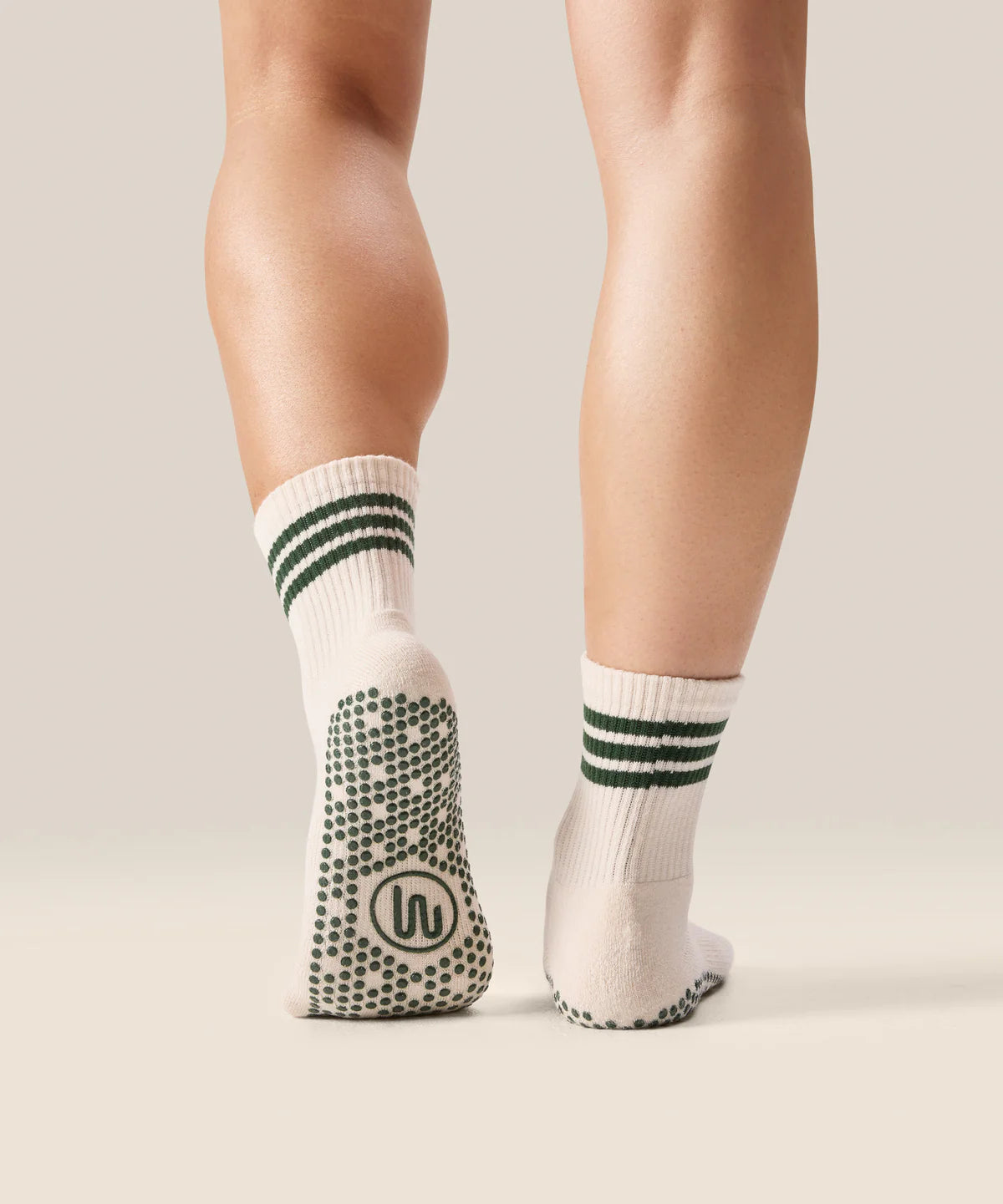 Move Active Crew Grip Socks - Olive Stripe