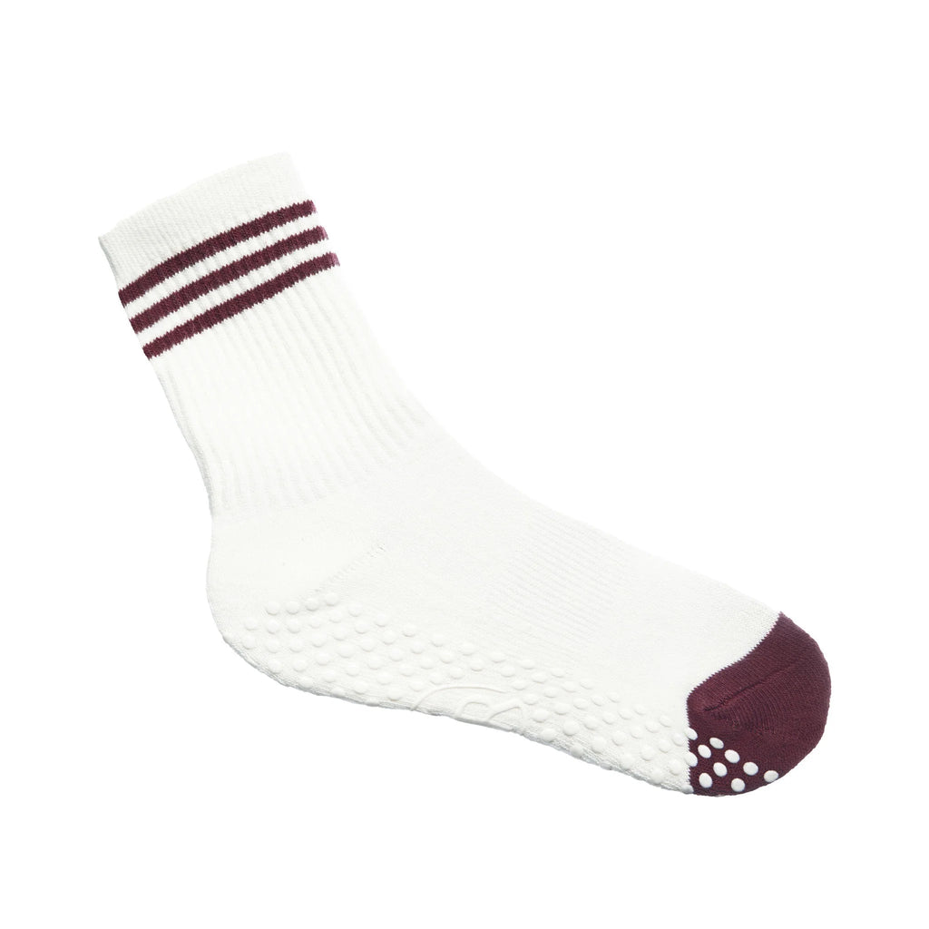 Your Reformer Crew Grip Sock - Snow White/Burgundy