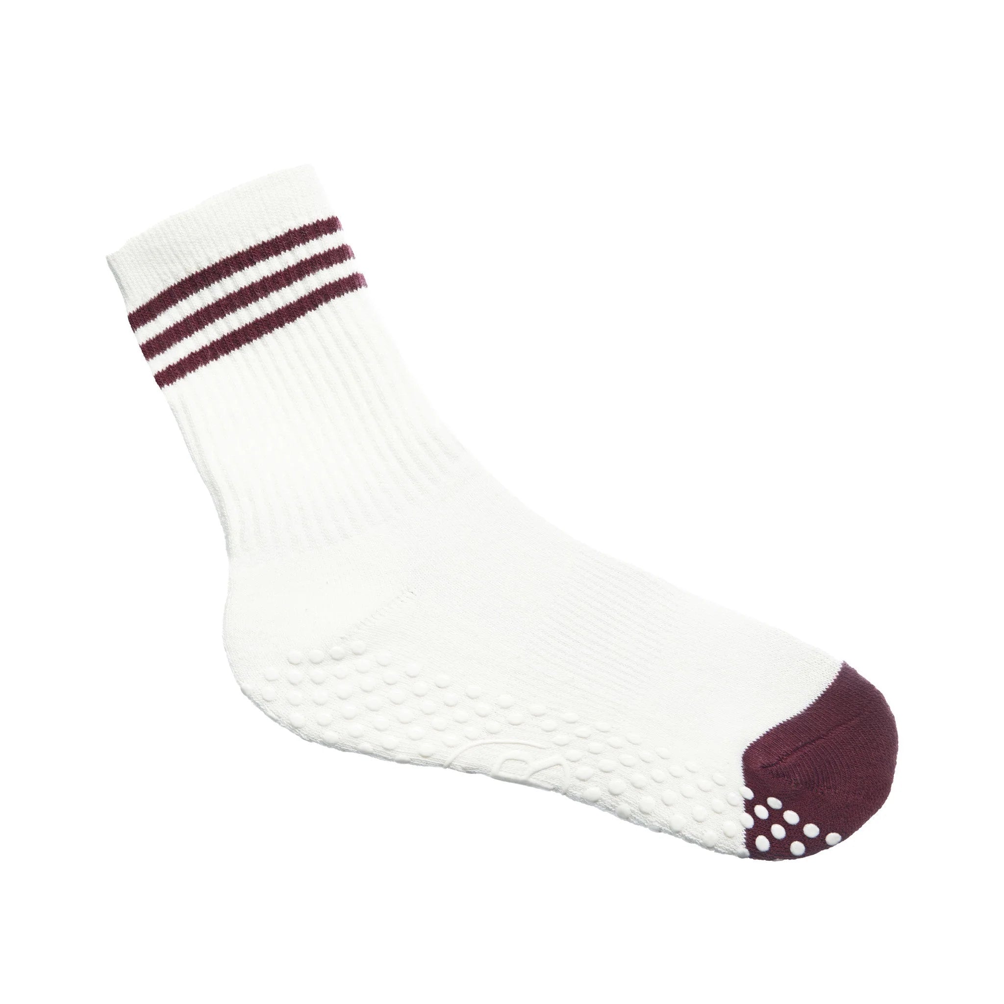 Your Reformer Crew Grip Sock - Snow White/Burgundy