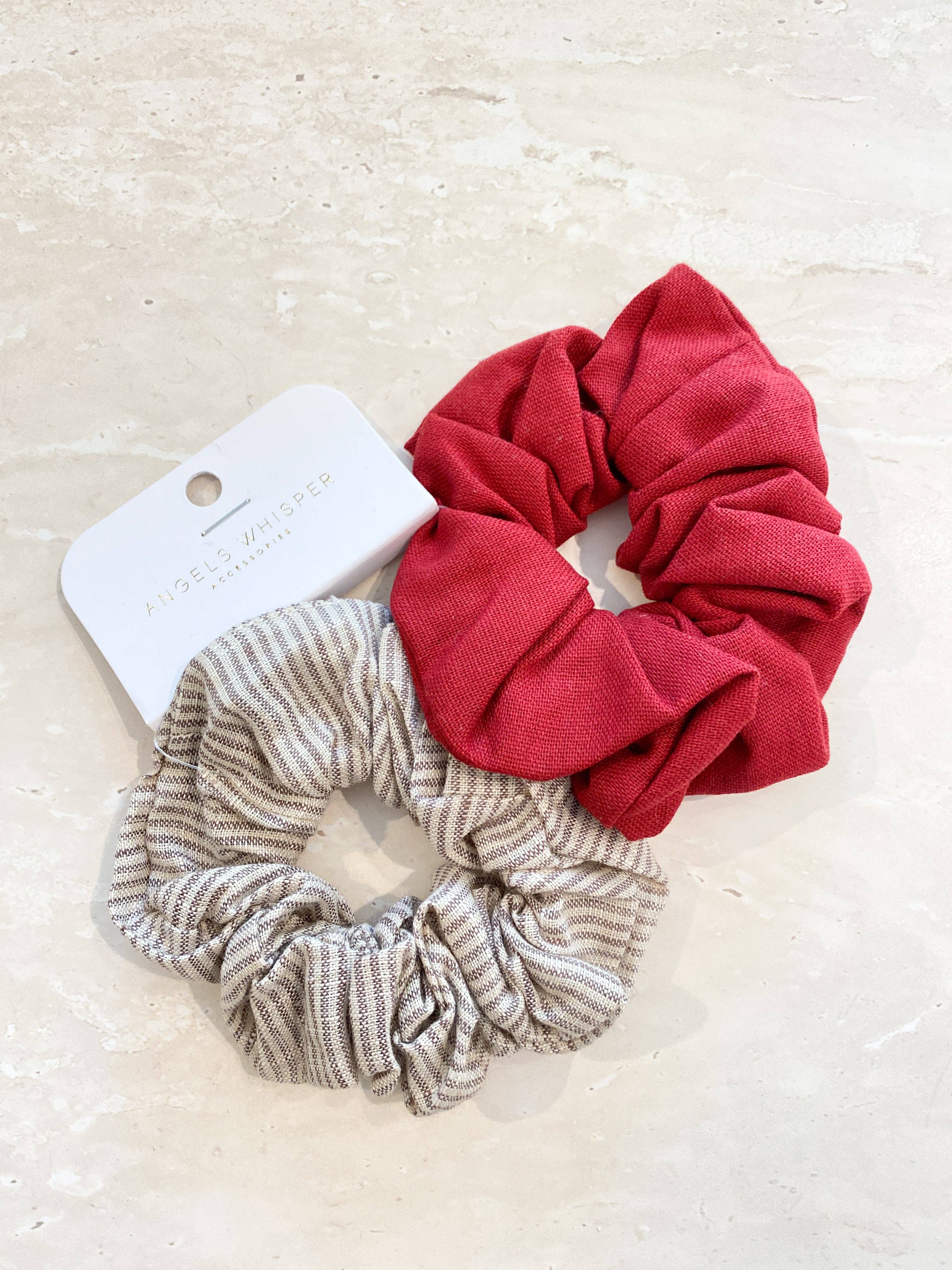 Linen Scrunchie 2 Pack - Cherry
