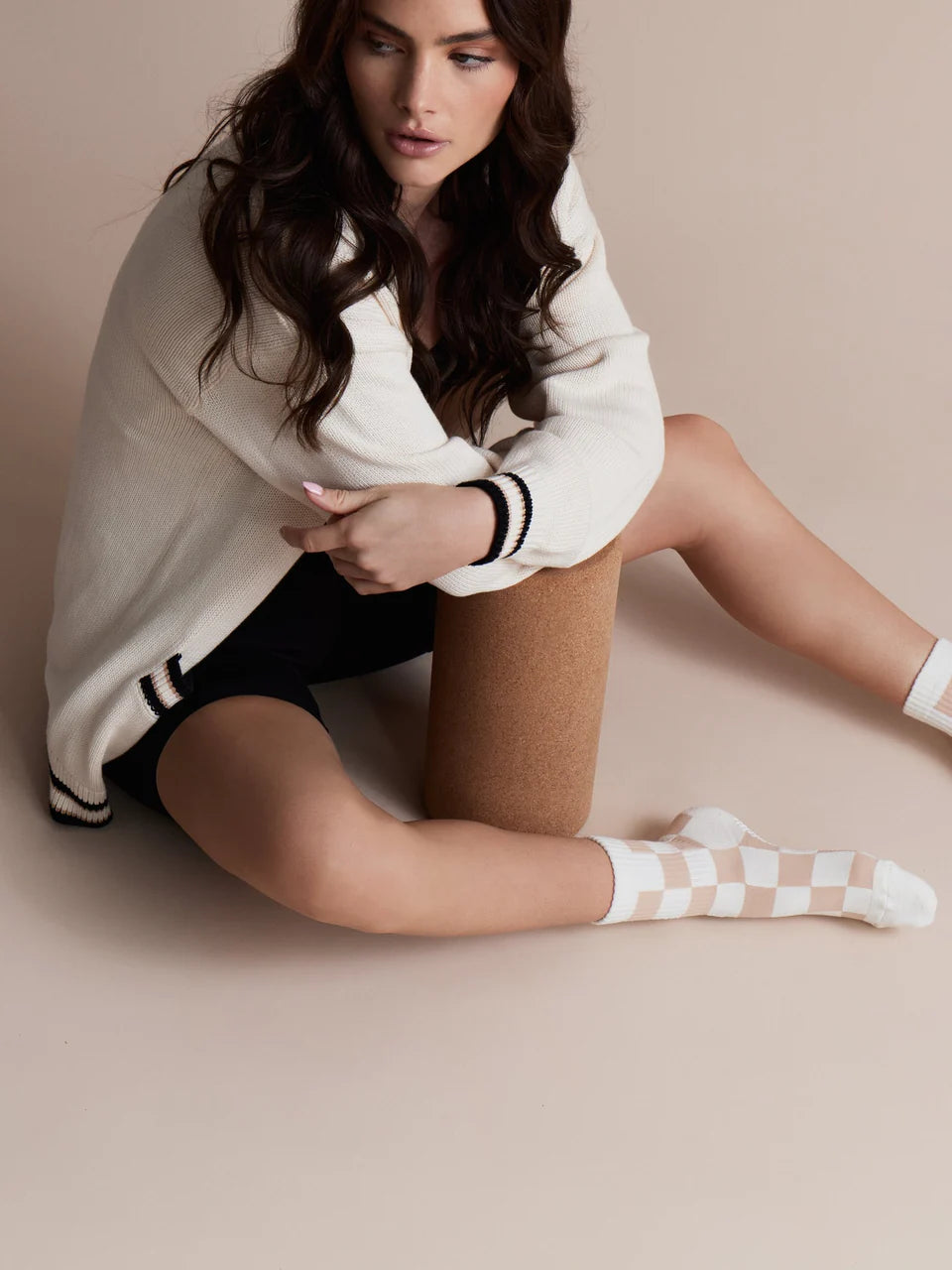 Club Martyn Checkered Crew Sock - Beige